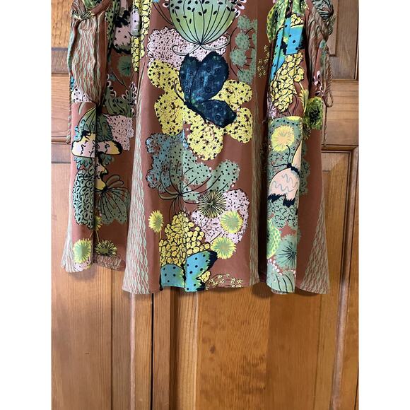 Nanette Lepore Women's Silk Floral Flowy Skirt Copper Brown Earthy Boho Size 2 - Picture 4 of 11